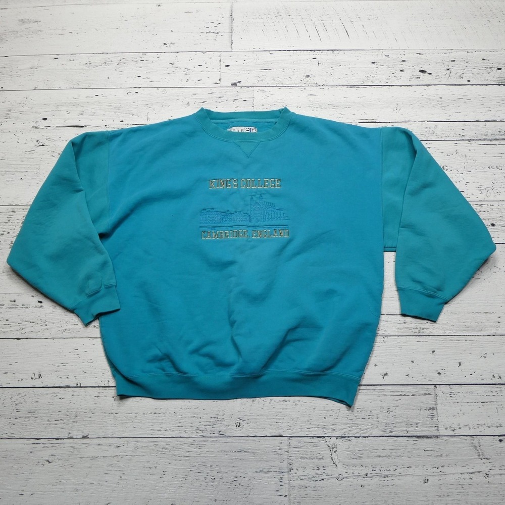 Vintage Kings College Sweatshirt Mens XL Blue Cambridge England Crewneck 90s USA